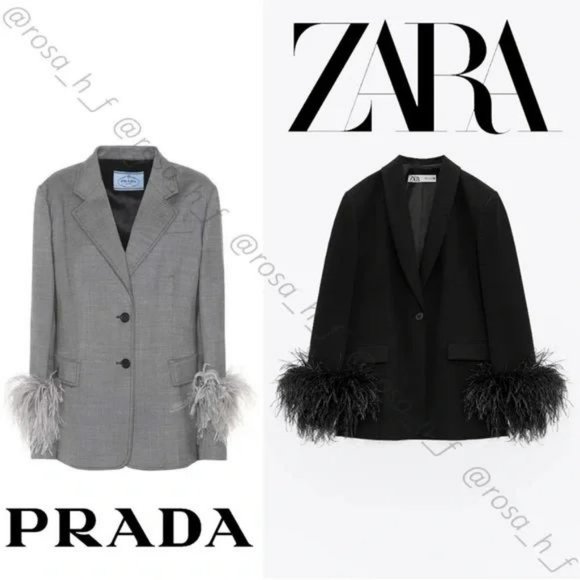 ZARA BLACK STRAIGHT CUT FEATHER BLAZER - Picture 2 of 10
